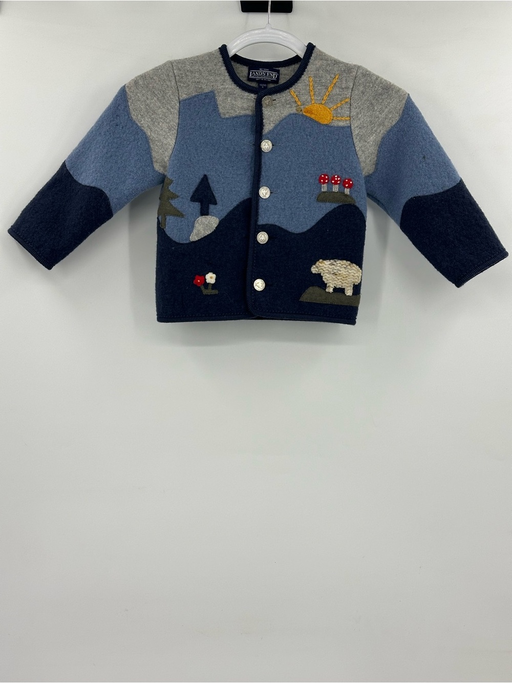 Vintage Lands' End Kids Scenic Wool Knit Cardigan Jacket